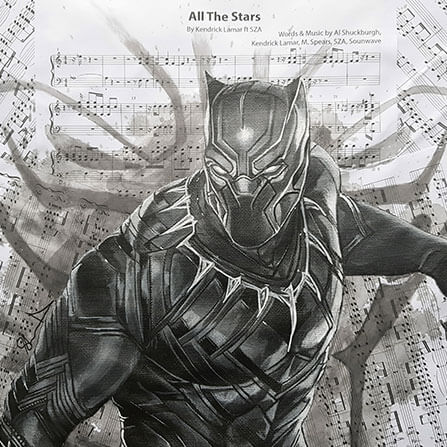 iamCStlouis Black Panther Acrylic on Sheet Music Collage