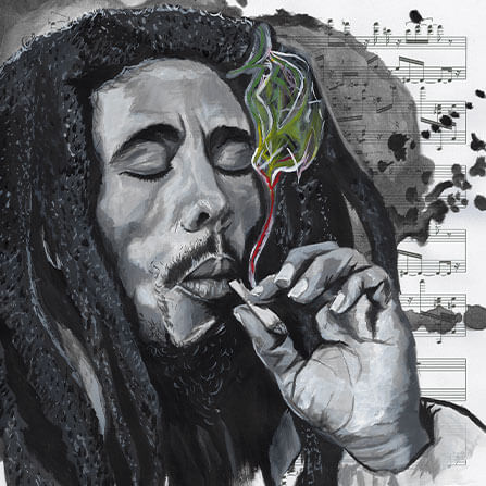 iamCStlouis Bob Marley Acrylic on Sheet Music Painting