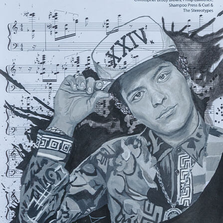 iamCStlouis Bruno Mars Acrylic on Sheet Music Painting