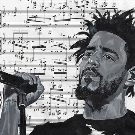 iamCStlouis J. Cole Acrylic on Sheet Music Painting